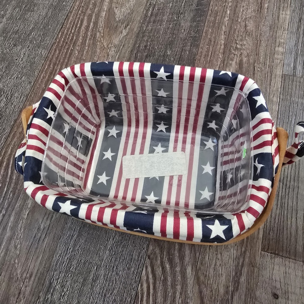 All American Longaberger Tea Basket W/ Patriotic Liner 4th Of July Americana - Picture 3 of 7